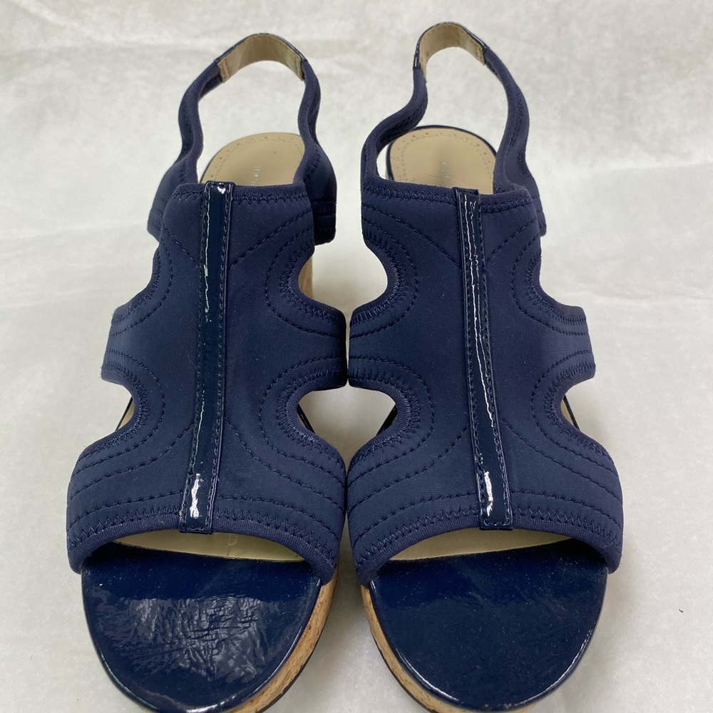 Adrienne Vittadini Navy Blue Wedge Sandals